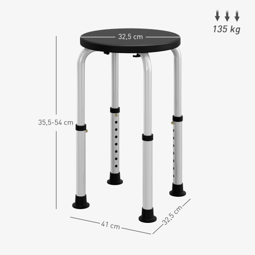 Homcom Taburete de Ducha Negro 32.2 x 41 x 54 cm 2