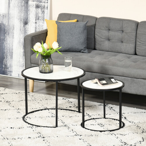 Homcom Set 2 Mesas Auxiliare Blanco 60 x 60 x 46 cm 1