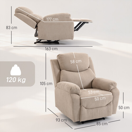 Homcom Sillón Reclinable Beige 85 x 93 x 105 cm 2