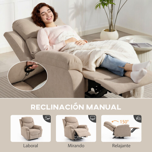 Homcom Sillón Reclinable Beige 85 x 93 x 105 cm 1
