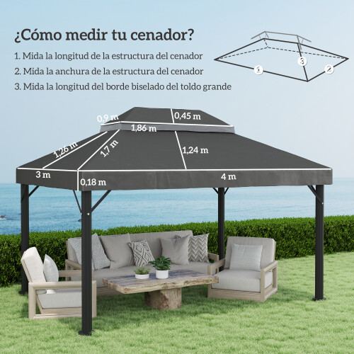 Outsunny Techo de Repuesto Gris 400 x 300 cm 2