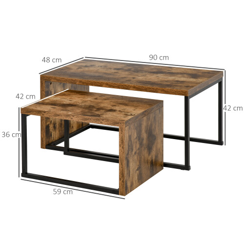Homcom Set 2 Mesas Centro Marrón 90 x 48 x 42 cm 2