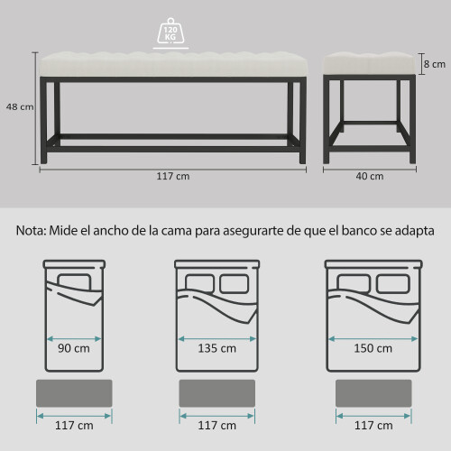 Homcom Pie de Cama Beige 117 x 40 x 48 cm 2