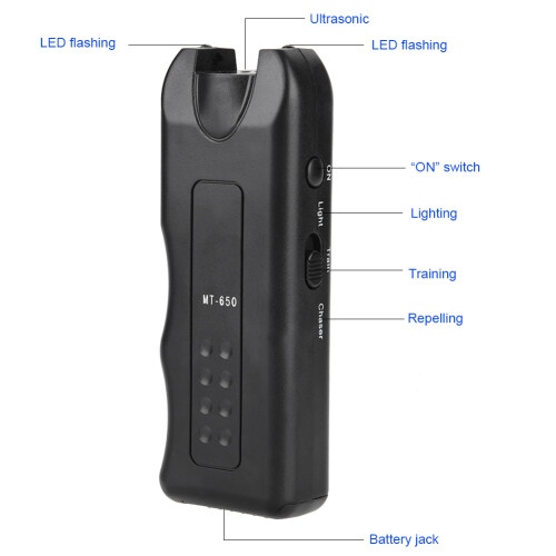 Ultrasonic Dog Repeller Flashlight – Durable ABS, 10m Range, 13x5x2.5cm