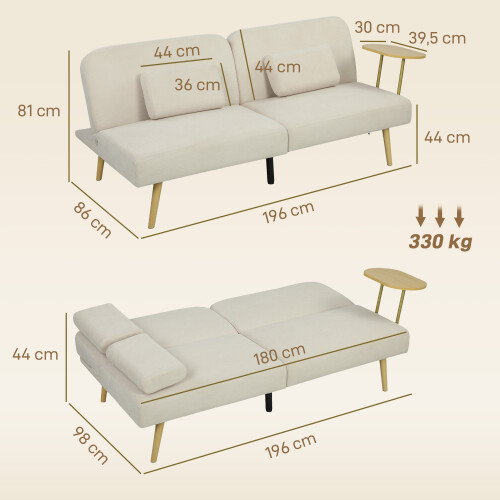 Homcom Sofá Cama Beige 196 x 86 x 81 cm 2