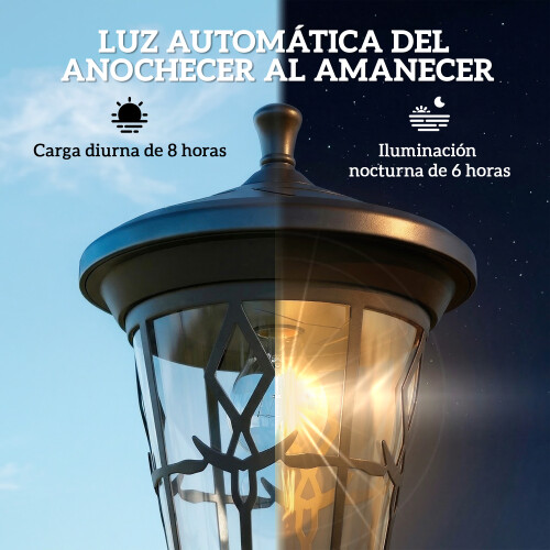Outsunny Farolas Solares Negro 23.5 x 23.5 x 186 cm 1
