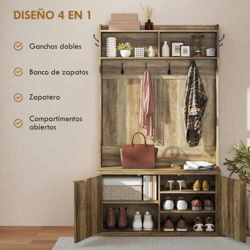 Homcom Perchero Zapatero Marrón 100 x 38 x 172 cm 1