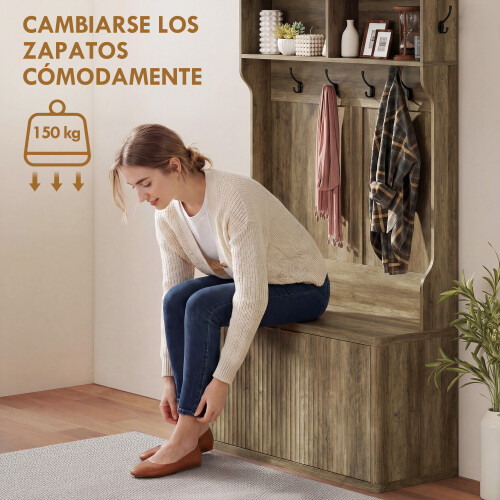 Homcom Perchero Zapatero Marrón 100 x 38 x 172 cm 2