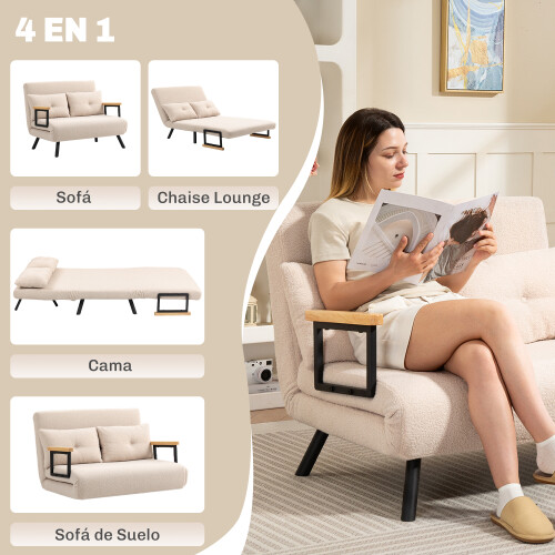Homcom Sofá Cama Doble Beige 102 x 73 x 81 cm 2