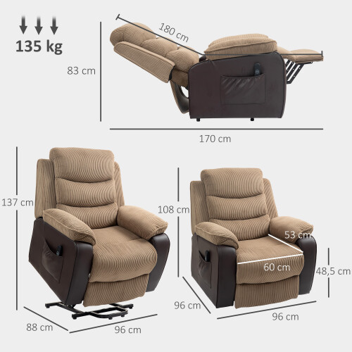 Homcom Sillón Levanta Persona Marrón 96 x 96 x 108 cm 2