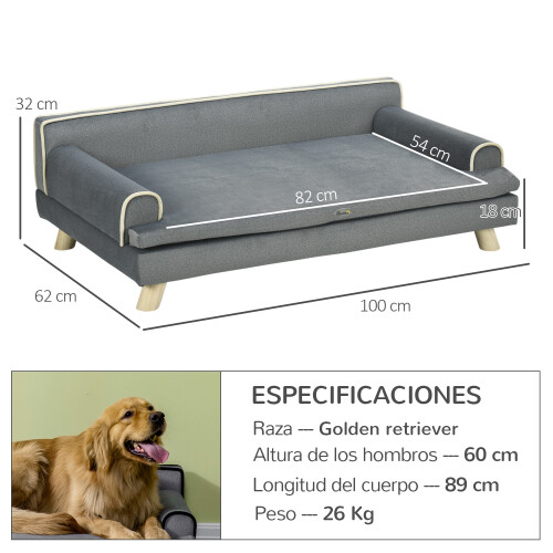 PawHut Sofá para Perros Gris 100 x 62 x 32 cm 2
