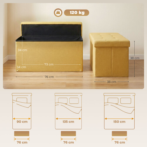 Homcom Banco de Almacenaje Amarillo 76 x 38 x 38 cm 2