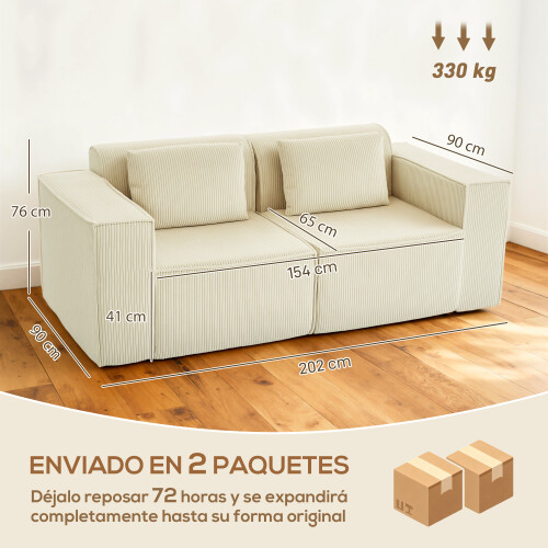 Homcom Sofá 3 Plaza Beige 202 x 90 x 76 cm 2