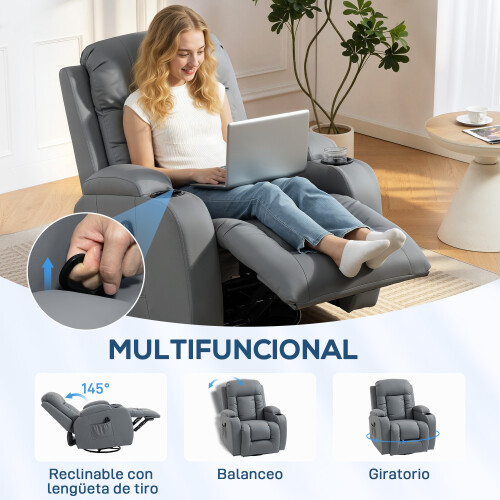 Homcom Sillón Masaje Reclinable Gris 82 x 99 x 103 cm 2