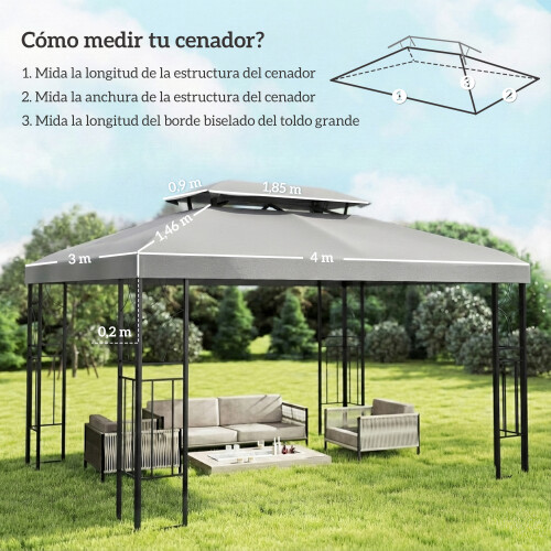Outsunny Techo de Repuesto Gris 400 x 300 cm 2