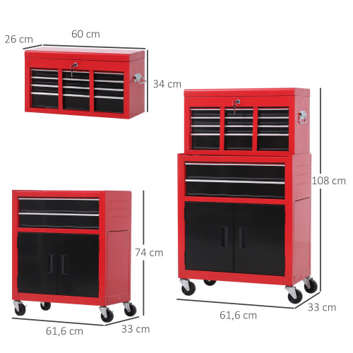 Homcom Carro de Herramienta Rojo 61.6 x 33 x 108 cm 2