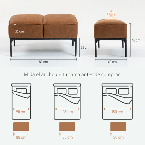 Homcom Banco de Cama Marrón 80 x 40 x 46 cm 2