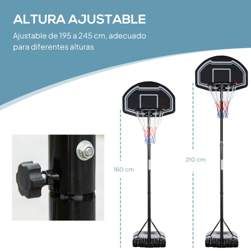 Homcom Canasta de Baloncesto Negro 76 x 48 x 254 cm 1