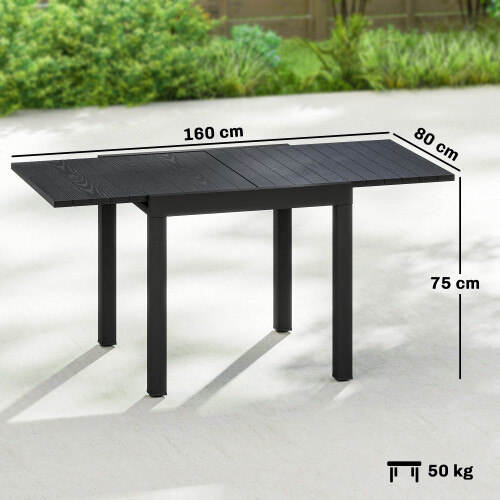 Outsunny Mesa Jardín Extensible Negro 160 x 80 x 75 cm 2