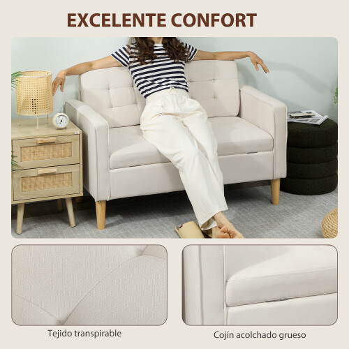 Homcom Sofá Dos Plaza Beige 117 x 62 x 78 cm 2