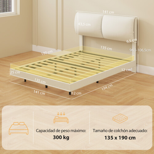 Homcom Estructura de Cama Beige 141 x 194 x 106.5 cm 1