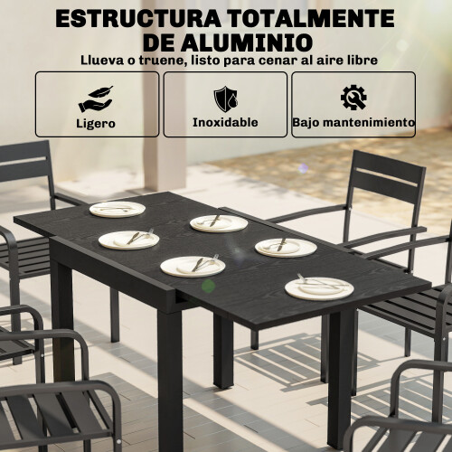 Outsunny Mesa Jardín Extensible Negro 160 x 80 x 75 cm 2