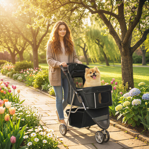 PawHut Carrito para Perro Negro 77 x 44 x 102 cm 1