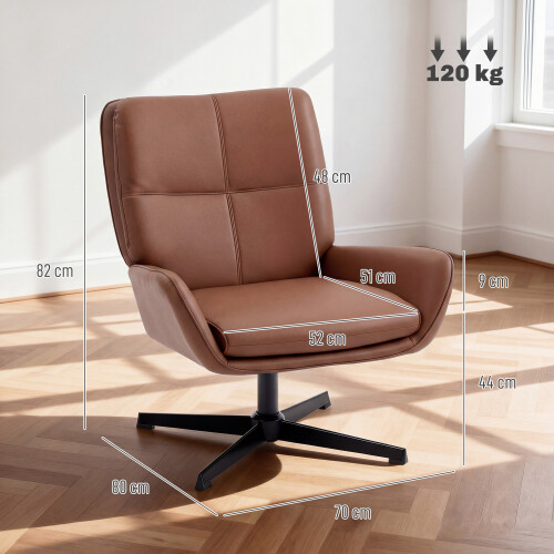 Homcom Sillón Giratorio Marrón 70 x 80 x 82 cm 2