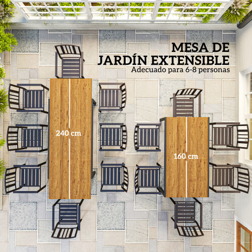 Outsunny Mesa Jardín Extensible Marrón 240 x 90 x 74 cm 1