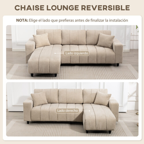 Homcom Sofá Chaise Longue Beige 242 x 156 x 87 cm 2