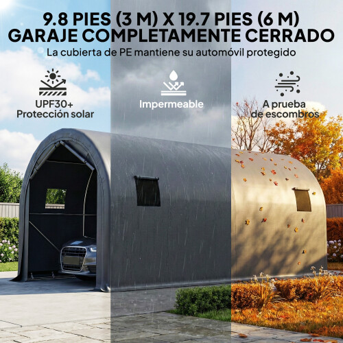 Outsunny Carpa para Garaje Gris 592 x 300 x 276 cm 2