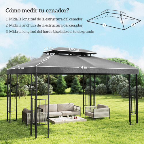 Outsunny Techo de Repuesto Gris 400 x 300 cm 2