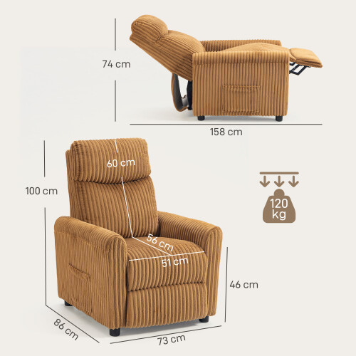 Homcom Sillón Relax Reclinable Marrón 73 x 86 x 100 cm 2