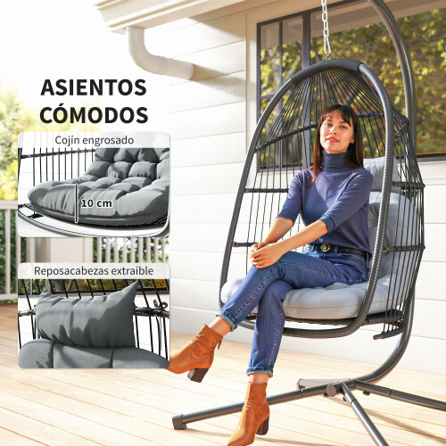 Outsunny Silla Colgante Gris 107 x 100 x 196 cm 1