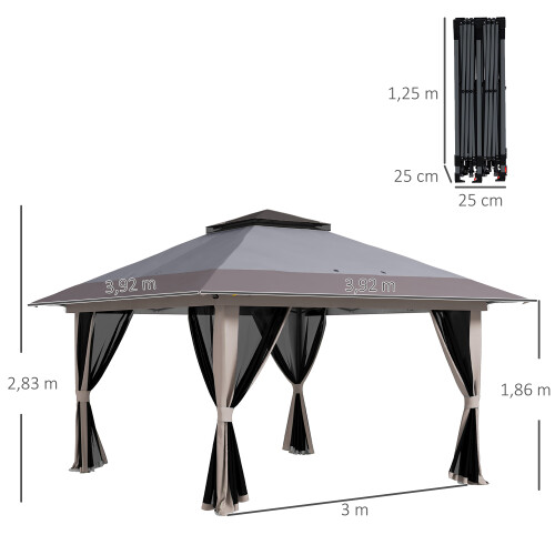 Outsunny Carpa Plegable Gris 392 x 392 x 283 cm 1