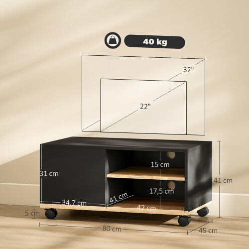Homcom Mueble de TV Negro 80 x 45 x 41 cm 2