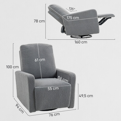 Homcom Sillón Reclinable Gris 76 x 94 x 100 cm 2