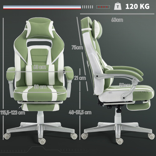 Homcom Silla Gaming Verde 63 x 63 x 123 cm 2