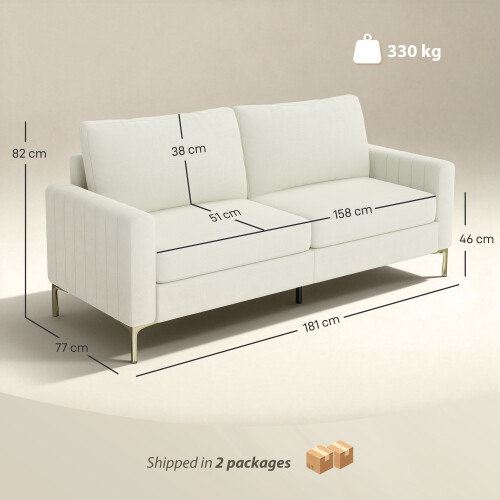 Homcom Sofá de 3 Plaza Beige 181 x 77 x 82 cm 2