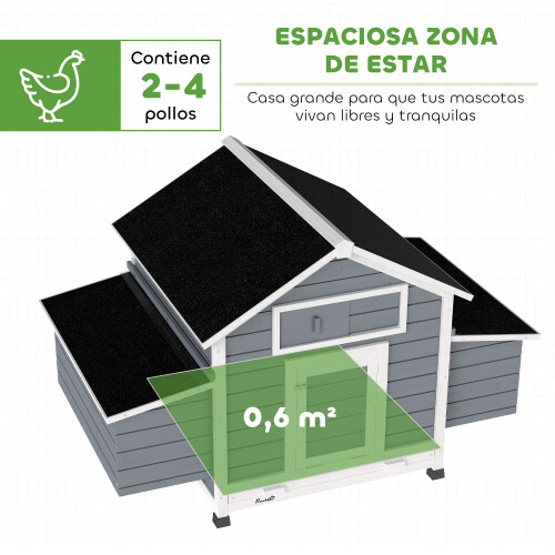 PawHut Gallinero de Madera Gris 150 x 100 x 96.5 cm 1