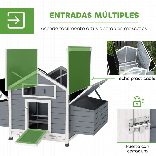 PawHut Gallinero de Madera Gris 150 x 100 x 96.5 cm 2