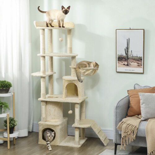 PawHut PawHut 170 cm Cat Tree, Large Cat Tower with 7 Scratching Posts, Beige