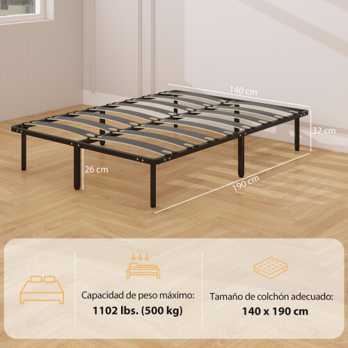 Homcom Estructura de Cama Negro 140 x 190 x 32 cm 2