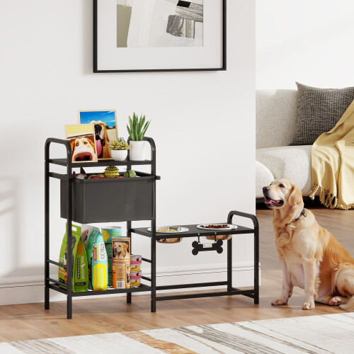 PawHut Comedero Perro Elevado Negro 89.5 x 27 x 74 cm 1
