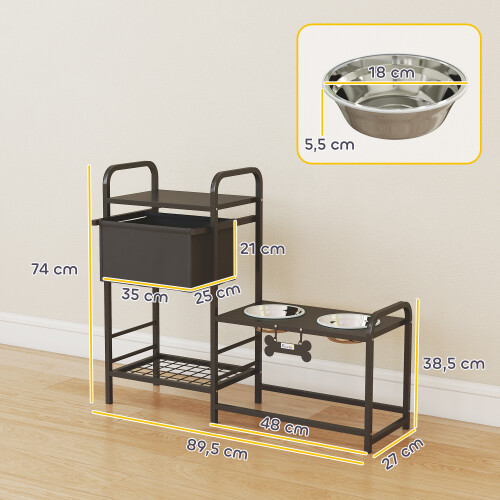 PawHut Comedero Perro Elevado Negro 89.5 x 27 x 74 cm 2