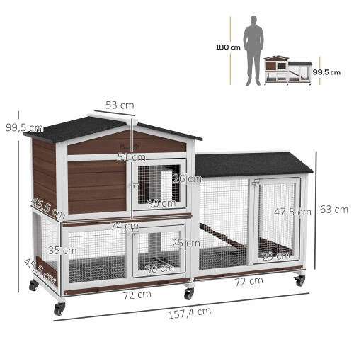 PawHut Conejera de Madera Marrón 157.4 x 53 x 99.5 cm 2