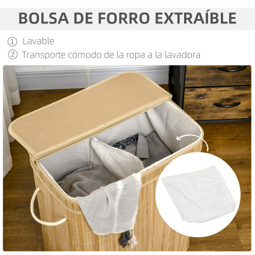 Homcom Cesto Ropa Sucia Marrón 54.2 x 35.2 x 59.5 cm 2