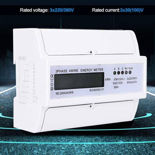 Digital 3-Phase 4-Wire 7P DIN Rail Electric KWh Meter (30(100)A, Class 1)