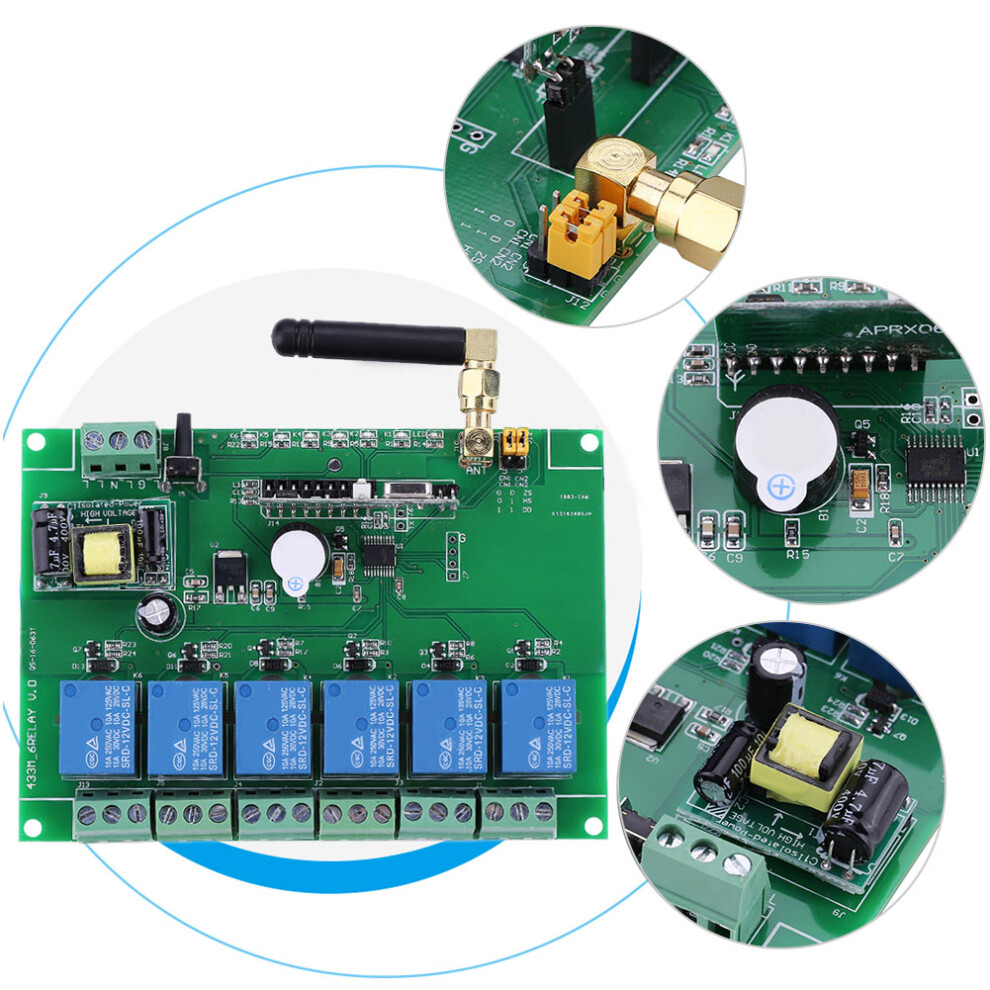 110-240V 6-Channel Rf Relay Module With Remote Control, 8.5X12cm 9371392991759