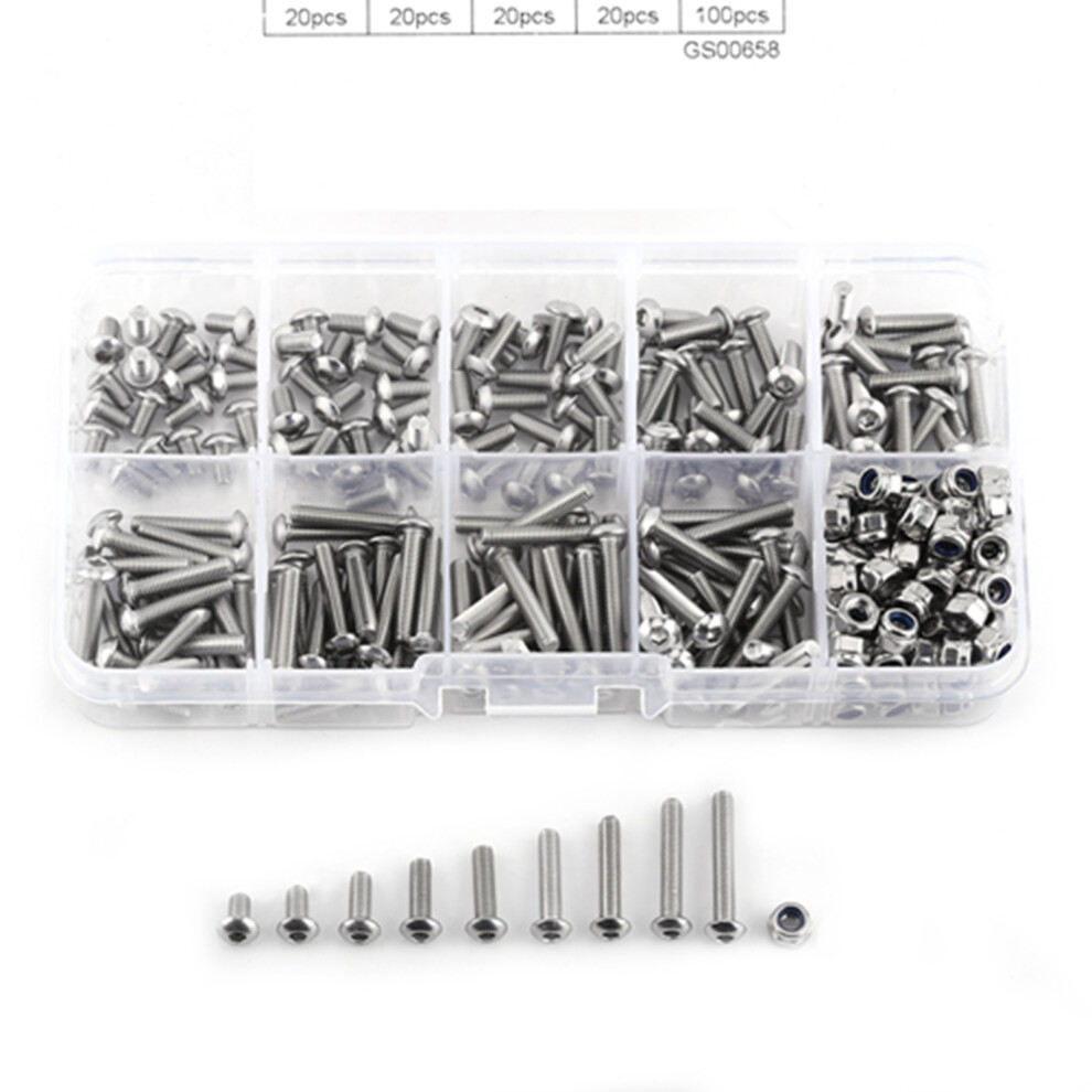 280pc M3 SS304 Hex Socket Button Screws Set